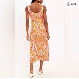 LOFT Pink and Orange Paisley Midi Dress